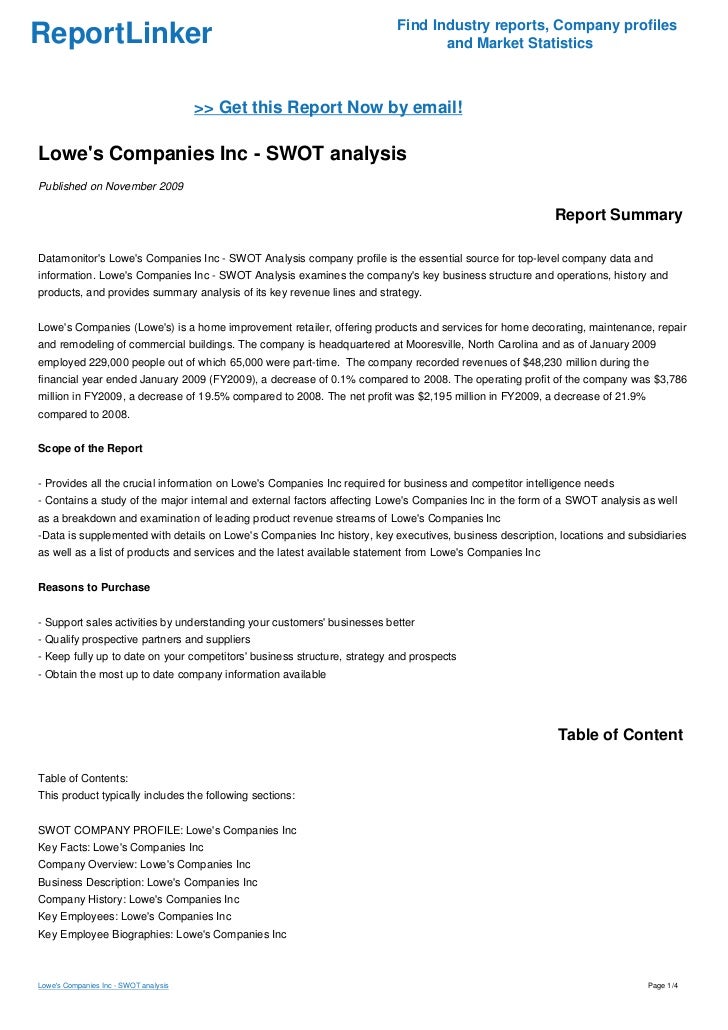Analysis of lowes companies inc lowes swot analysis 2018